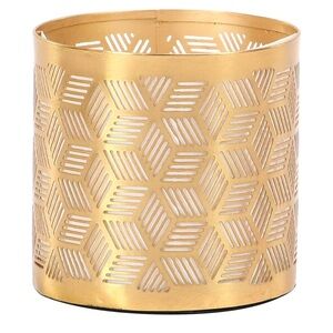 Deco 79 Metal Geometric Pencil Cup with Laser Carved Design, 4" x 4" x 4", Gold